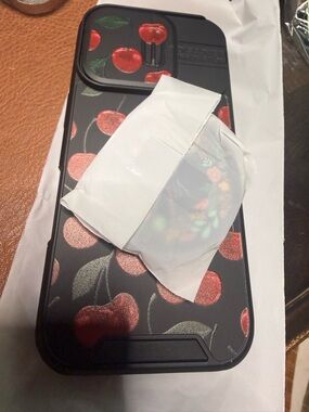 (NEW) Apple iPhone 16 Pro Cherry Print Black Phone Case